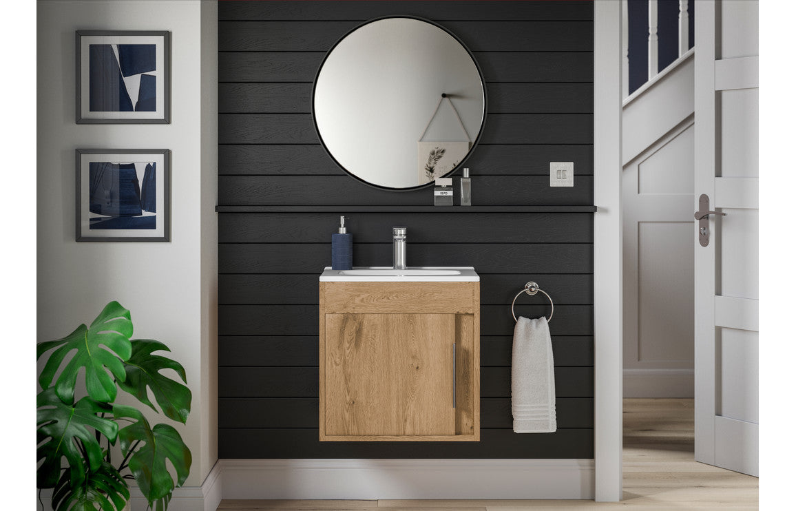 CAPRINGTON 510mm Wall Hung Unit Inc. Basin - Seville Oak