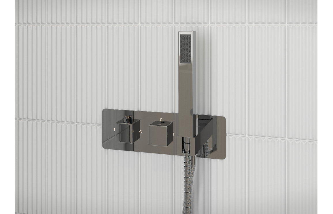SOURCE Shower Pack One - Two Outlet Twin Shower Valve w/Handset & ABS Overhead - Chrome