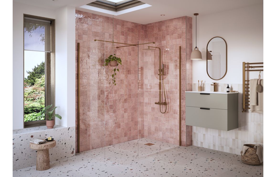DIAMOND 900mm Wetroom Side Panel & Arm - Brushed Brass