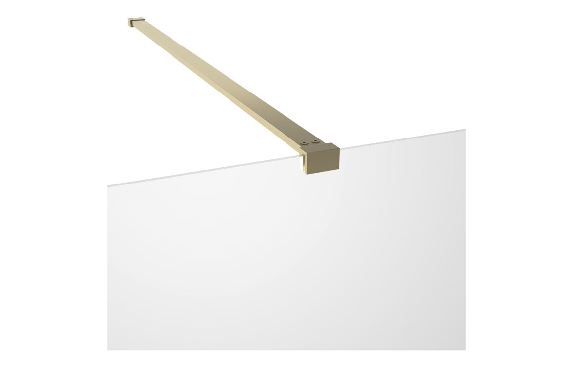 DIAMOND 1400mm Wetroom Panel & Support Bar - Brushed Brass