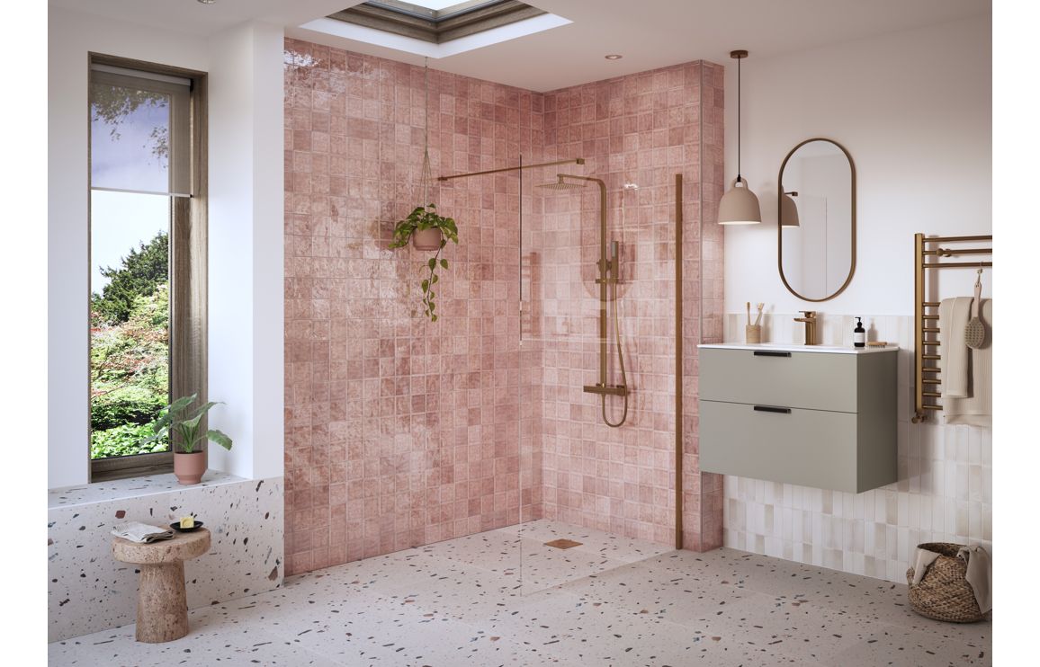 DIAMOND 1400mm Wetroom Panel & Support Bar - Brushed Brass