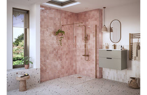 DIAMOND 1400mm Wetroom Panel & Support Bar - Brushed Brass