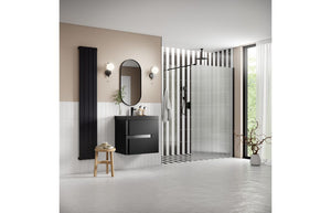 DIAMOND 1200mm Fluted Wetroom Panel & Support Arm - Black