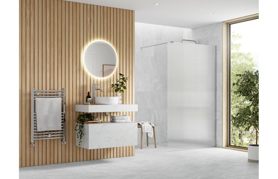 DIAMOND 1200mm Fluted Wetroom Panel & Support Bar - Brushed Brass