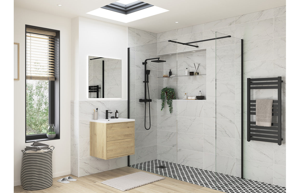 DIAMOND 900mm Wetroom Side Panel & Arm - Black