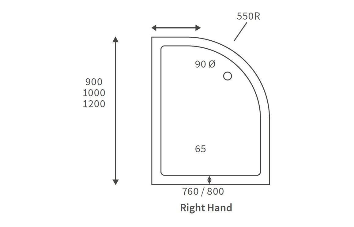 45mm Low Profile 1200x800mm Offset Quadrant Tray & Waste (LH)