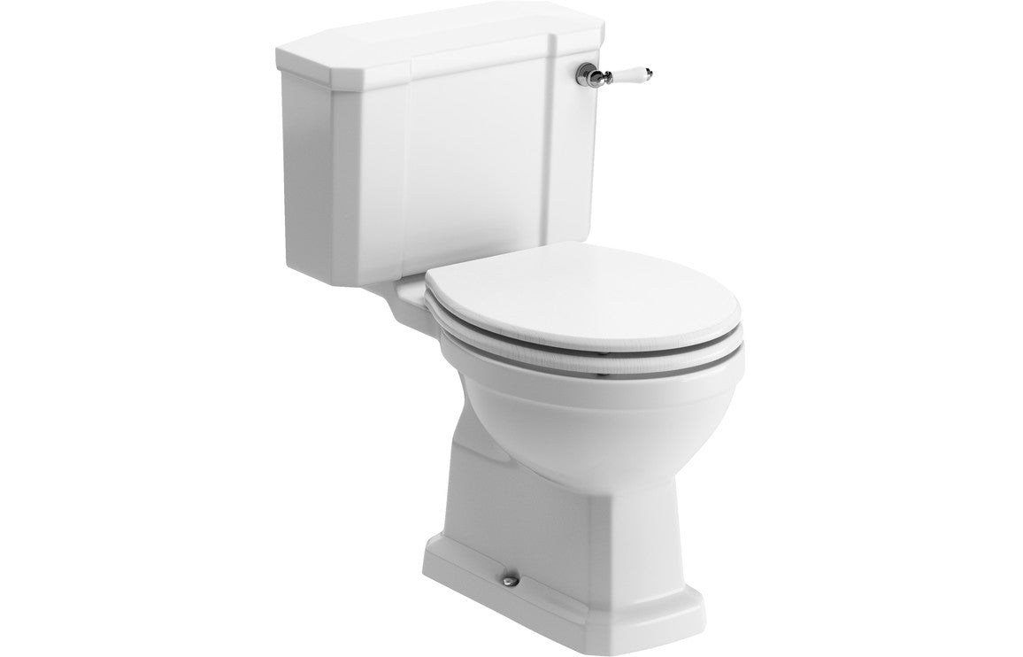 CLYDE Close Coupled WC & Satin White Wood Effect Seat