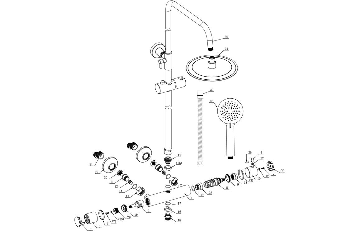 OASIS Round Thermostatic Bar Mixer w/Riser Kit - Chrome