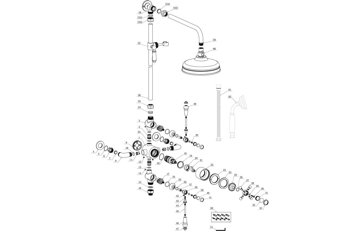 DRIFT Traditional Exposed Two Outlet Shower Valve w/Riser Kit & Overhead - Chrome