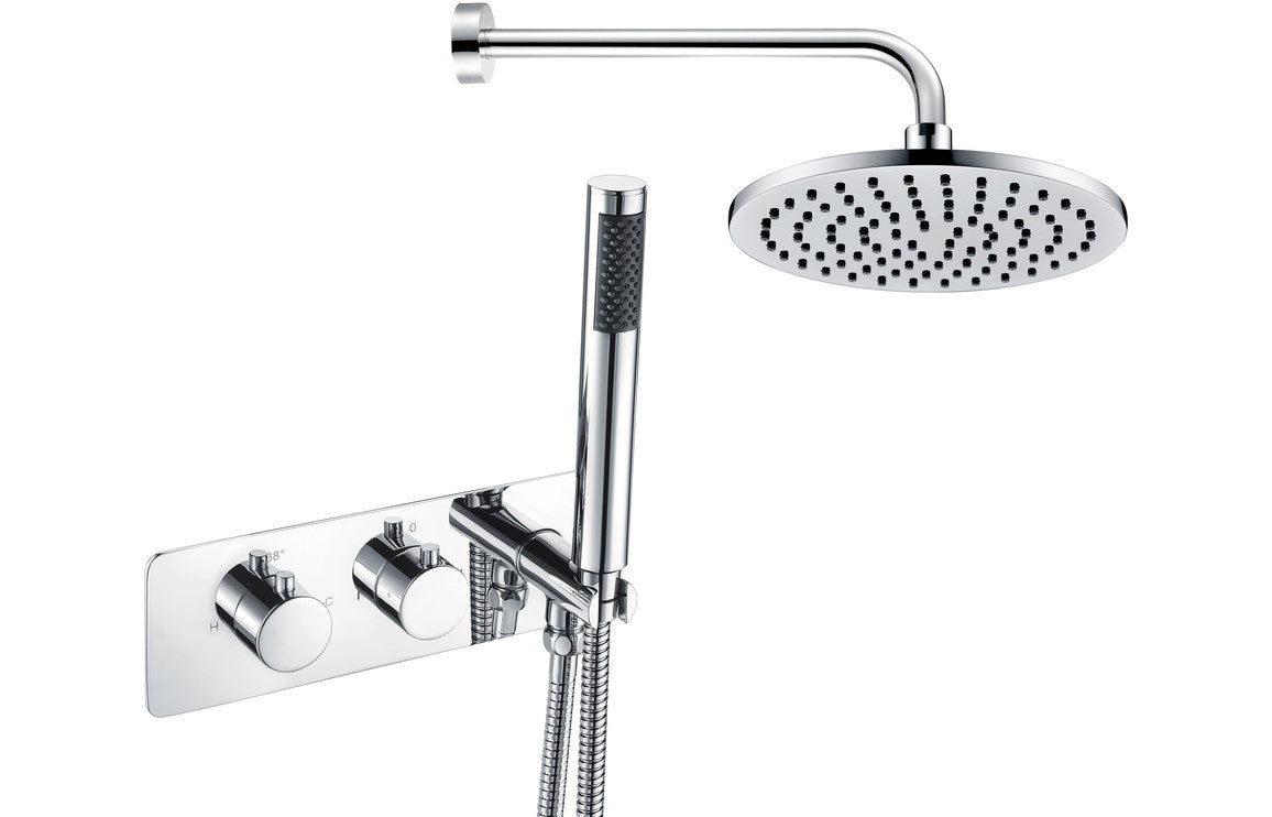 HYDRA Shower Pack Two - Two Outlet Twin Shower Valve w/Handset & Brass Overhead - Chrome