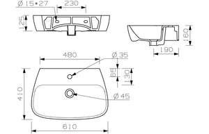 IONA 600x400mm 1TH Basin & Full Pedestal