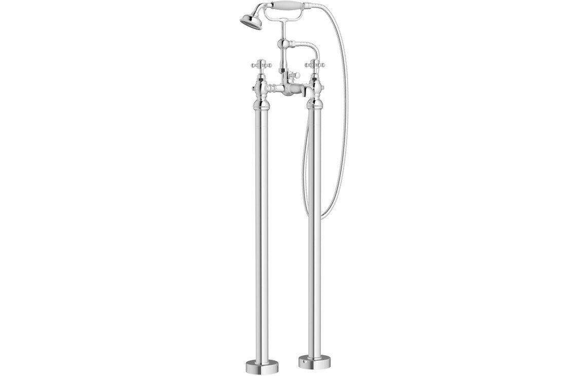 MEIKLE Floor Standing Bath/Shower Mixer & Shower Kit - Brushed Brass