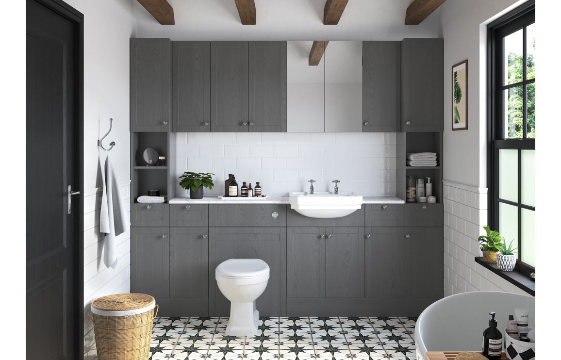 CARRICK 600mm 2 Door Mirrored Wall Unit - Grey Ash