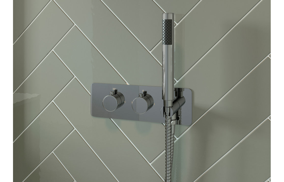 HYDRA Shower Pack Two - Two Outlet Twin Shower Valve w/Handset & Brass Overhead - Chrome