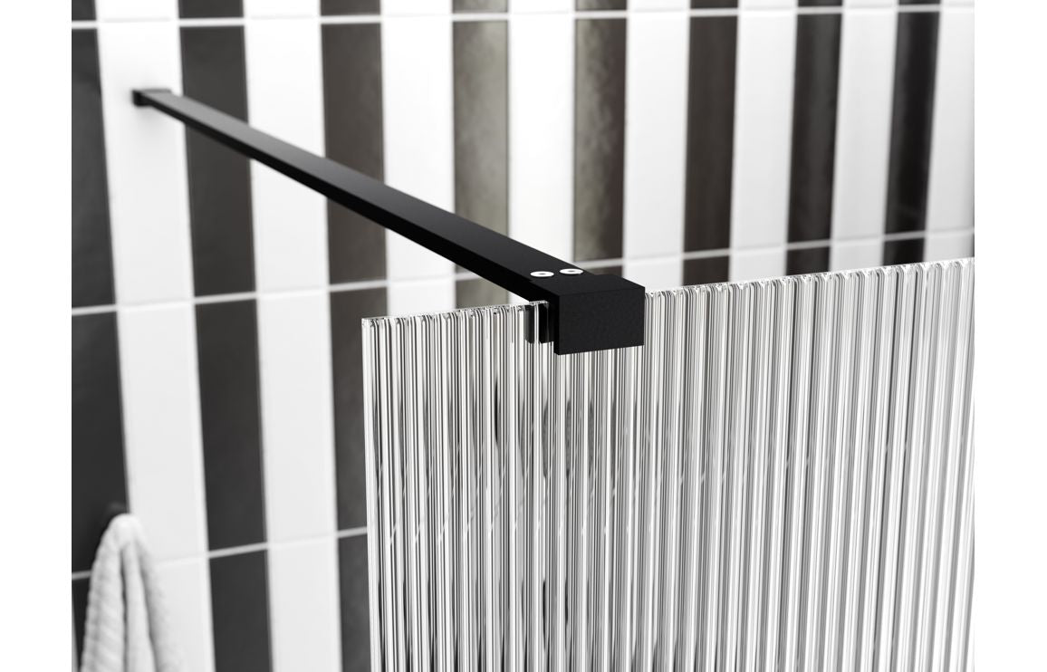 DIAMOND 1200mm Fluted Wetroom Panel & Support Arm - Black