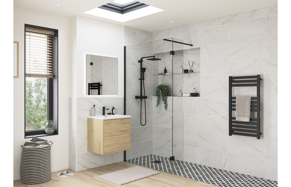 DIAMOND 1100mm Wetroom Panel & Support Bar - Black